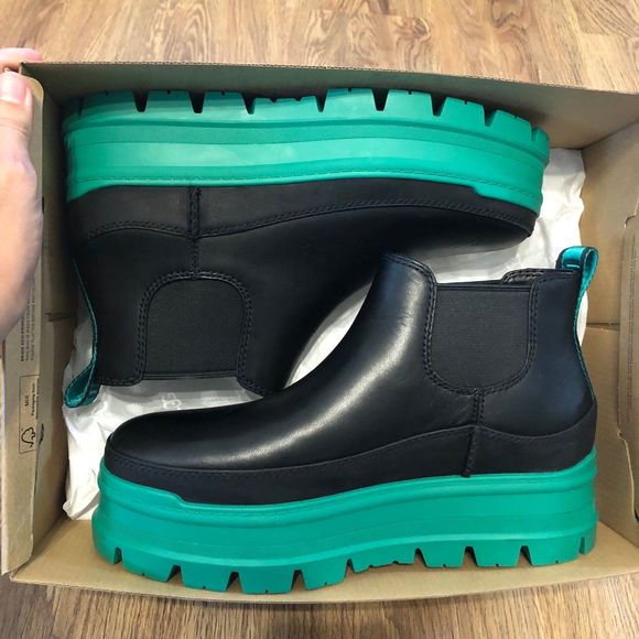 UGG black green leather PLATFORM ankle boots booties shoes women’s 8 new in box - Picture 2 of 7